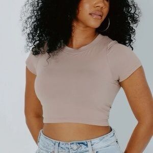 Klassy network tshirt brami bra top in brown // size xs